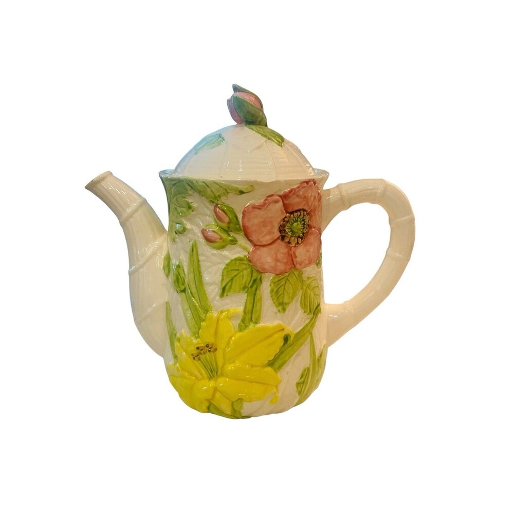 Fitz & Floyd Fleur du Jour Floral Teapot 1988 Hand Painted Ceramic Vintage